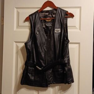 Ladies Leather motorcycle long belted vest
